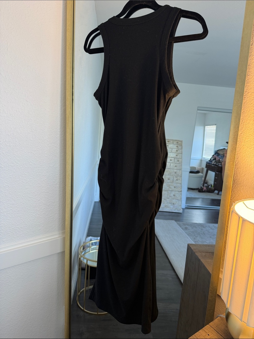 Sleek Black Sleeveless Ruched Maxi Dress - Picture 3 of 3
